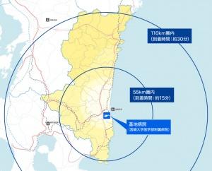 基地病院（宮崎大学医学部附属病院）からのドクターヘリ現場到着時間